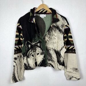 Vintage Paco Soler Wolf Jacket Tapestry Coat Women's Small Medium Wolves Nature